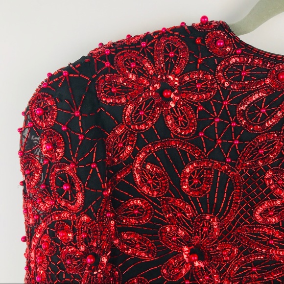 Vintage 80s Black Tie He-Ro Sequin Beaded Jacket - Picture 8 of 8